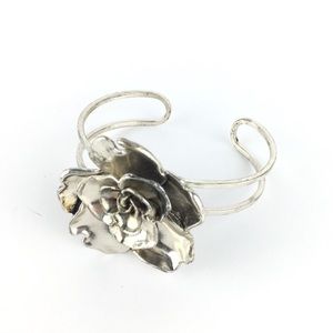 mark. Metal Flower Cuff Couture Bracelet Burnished Silvertone Boho Y2K Style